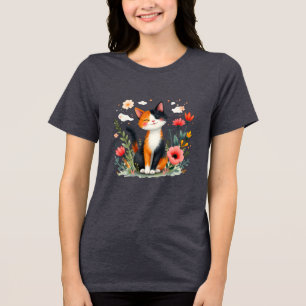 Whimsical Calico Cat   Blumencocktail Art Tri-Blend Shirt