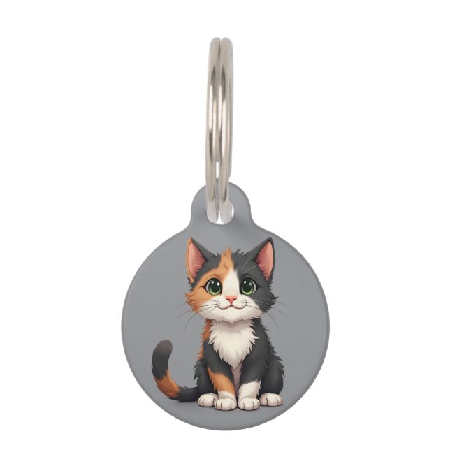Whimsical Calico Kitten mit Cattitude Haustiermarke (Vorderseite)