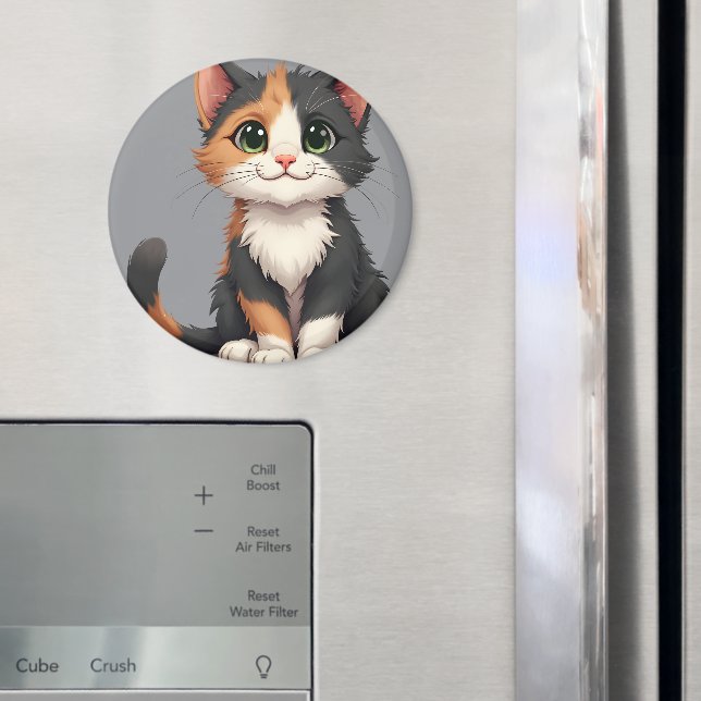 Whimsical Calico Kitten mit Cattitude Magnet (In Situ (Kühlschrank))