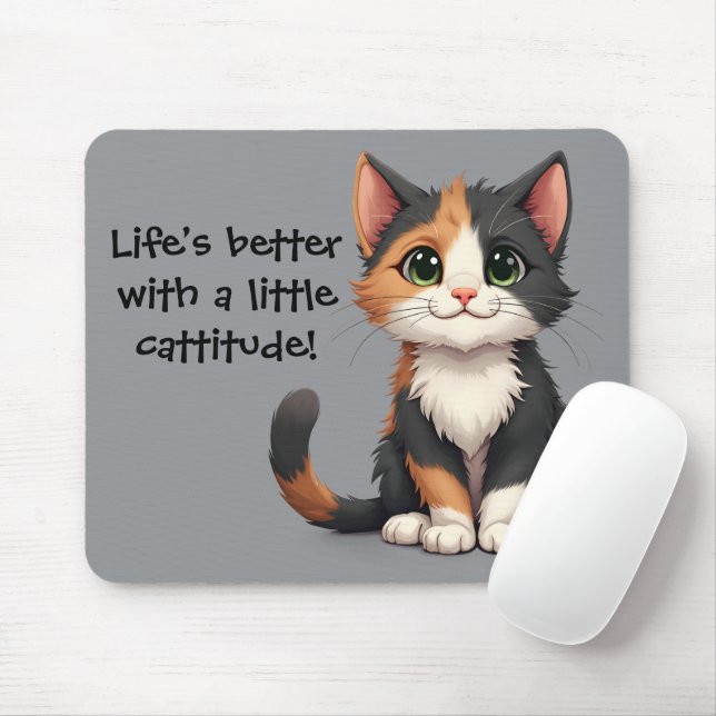 Whimsical Calico Kitten mit Cattitude Mousepad (Mit Mouse)
