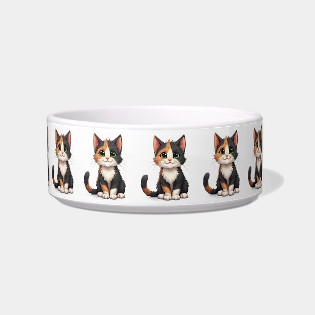 Whimsical Calico Kitten mit Cattitude Napf (Rechts)