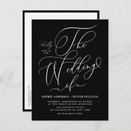 Whimsical Calligraphy Black Wedding QR Code Einladungspostkarte