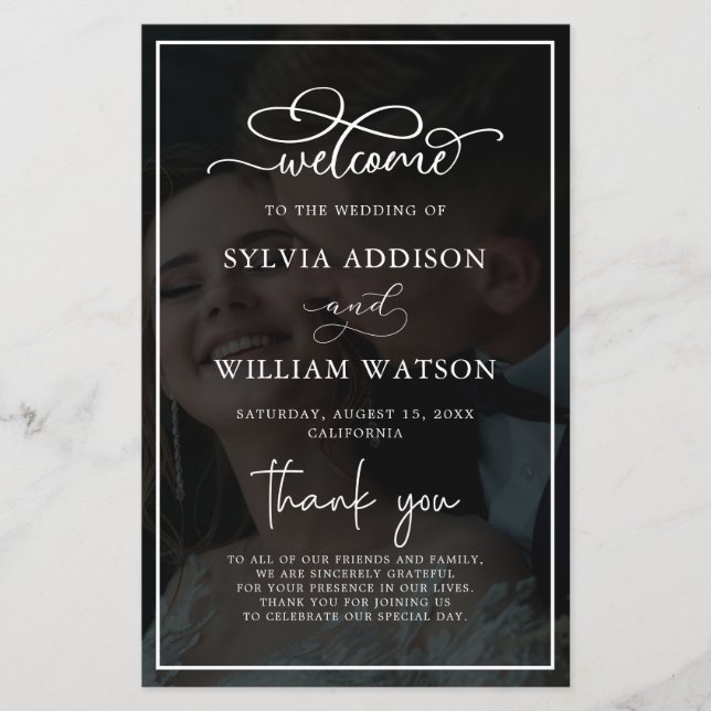 Whimsical Calligraphy Foto Hochzeitfeier (Vorderseite)