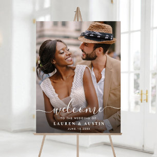 Whimsical Calligraphy Foto Wedding Welcome Sign Poster