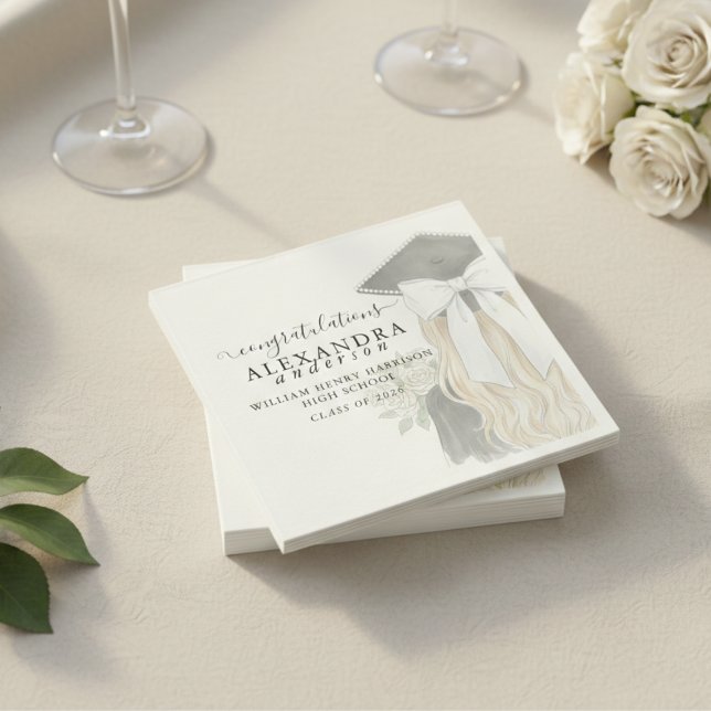 Whimsical Calligraphy Graduation Bow Serviette (Whimsical Calligraphy Graduation Bow Napkins)
