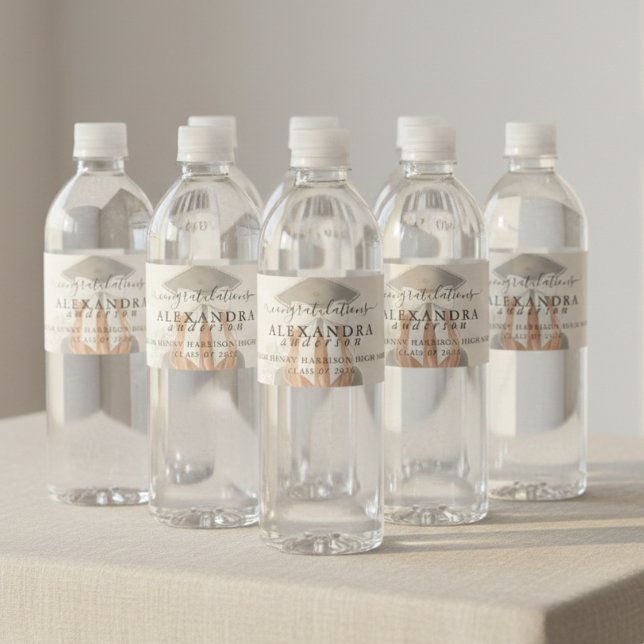 Whimsical Calligraphy Graduation Bow Wasserflaschenetikett (Whimsical Calligraphy Graduation Bow Water Bottle Label
)