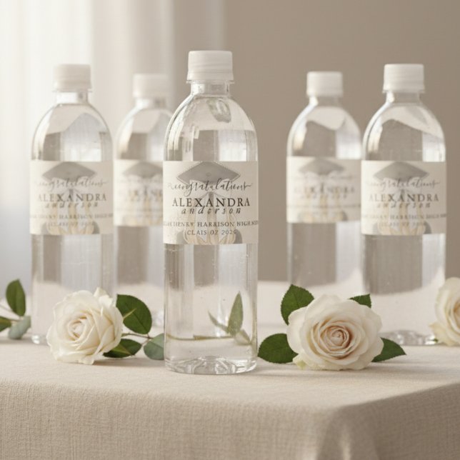 Whimsical Calligraphy Graduation Bow Wasserflaschenetikett (Whimsical Calligraphy Graduation Bow Water Bottle Label
)