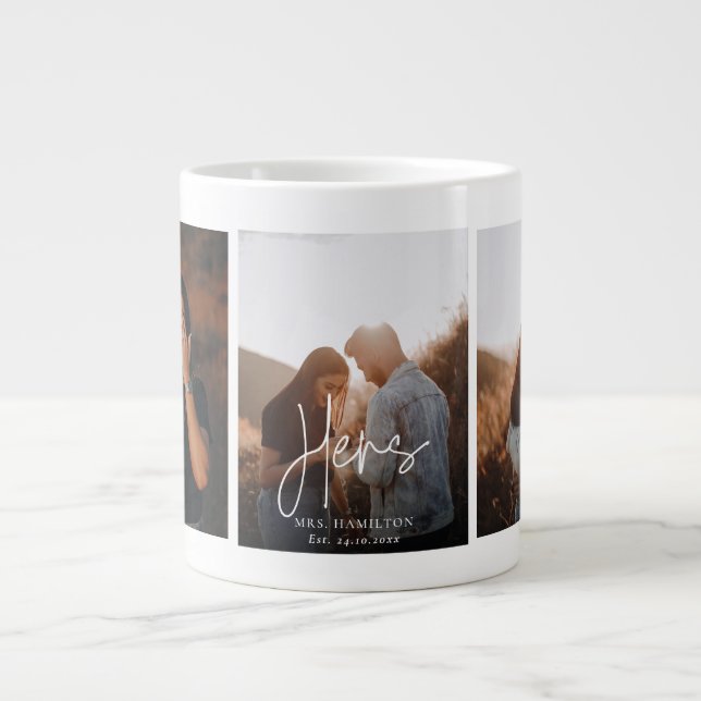 Whimsical Calligraphy Hers Wedding Foto Gift Tasse (Vorderseite)