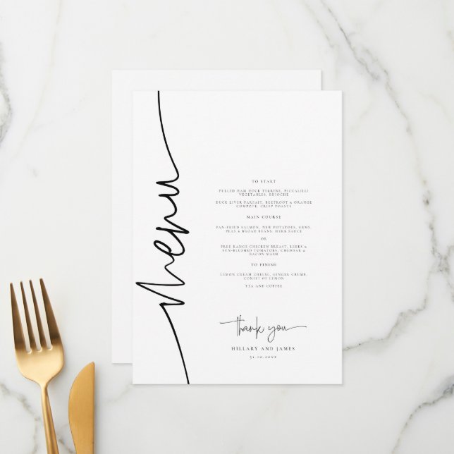 Whimsical Calligraphy Modern Wedding Dinner Menükarte (Vorderseite/Rückseite Beispiel)
