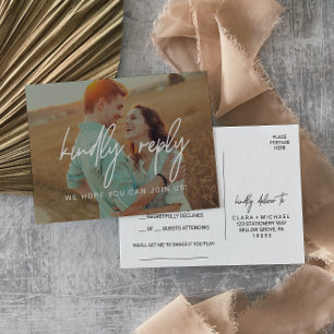 Whimsical Calligraphy Photo Overlay Song RSVP Einladungspostkarte