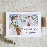 Whimsical Calligraphy Red Foto Collage Wedding Dankeskarte<br><div class="desc">Schicken Sie Ihren Dank an die Gäste,  die mit dieser individuell gestaltbaren Foto-Collage an Ihrem besonderen Tag teilnehmen. Es enthält ein skurriles Skript und klassische Typografie. Personalisiert,  indem Sie Ihre eigenen Details hinzufügen und Ihre Lieblings-Hochzeitsfeiern Fotos.</div>
