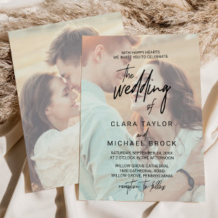 Whimsical Calligraphy Verblasste Foto Die Hochze Einladung