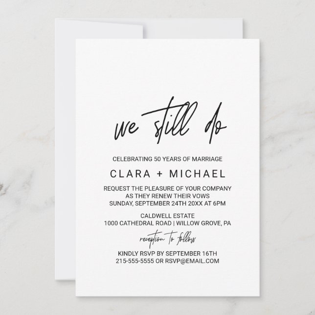 Whimsical Calligraphy Vow Renewal Einladung (Vorderseite)