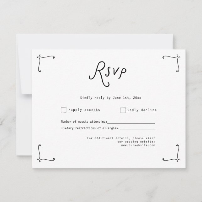 Whimsical Calligraphy Wedding RSVP Card Karte (Vorderseite)