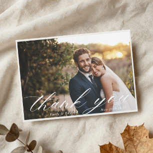 Whimsical Calligraphy Zwei Fotos Hochzeit Dankeskarte