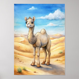 Whimsical Camel Watercolor, Nature Illustration Poster