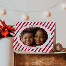 Whimsical Candy Stripe Holiday Foto Card Feiertagskarte
