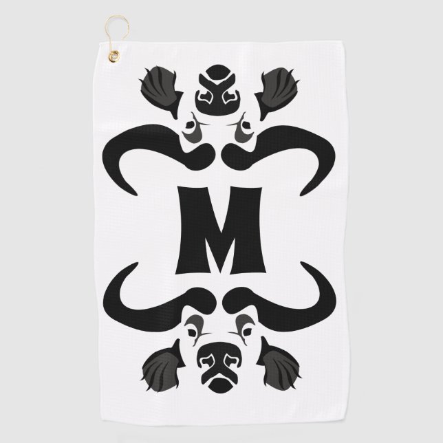 Whimsical Cape Buffalo, in schwarzer Tinte Golfhandtuch (Vorderseite)