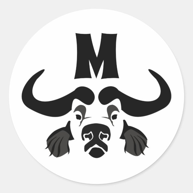 Whimsical Cape Buffalo, in schwarzer Tinte Runder Aufkleber (Vorderseite)