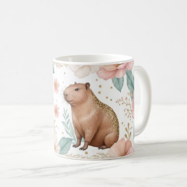 Whimsical Capybara und Floral Delight Kaffeetasse (VorderseiteRechts)