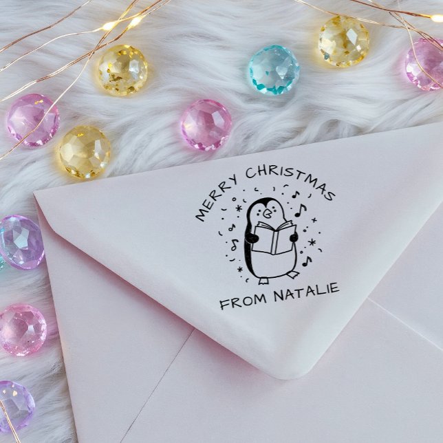 Whimsical Carol Singing Penguin Frohe Weihnachten Permastempel (Von Creator hochgeladen)