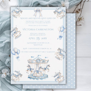 Whimsical Carousel Blue Boy Baby Dusche Einladung