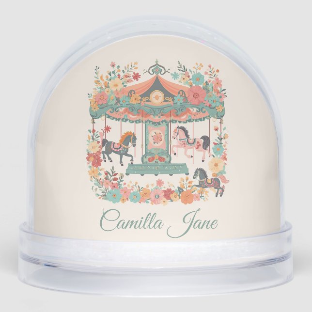 Whimsical Carousel Girls First Birthday Gift Schneekugeln (Vorderseite)