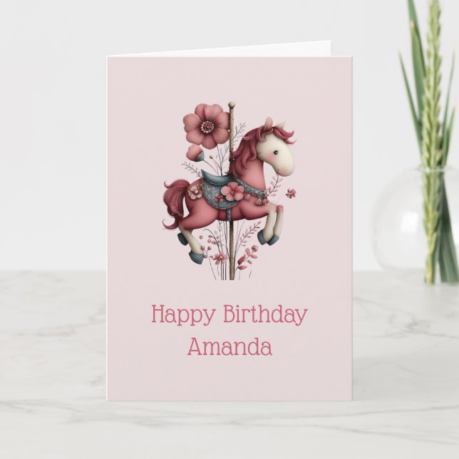 Whimsical Carousel Horse Image Birthday Karte (Vorderseite)