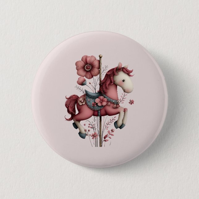 Whimsical Carousel Horse Image Button (Vorderseite)