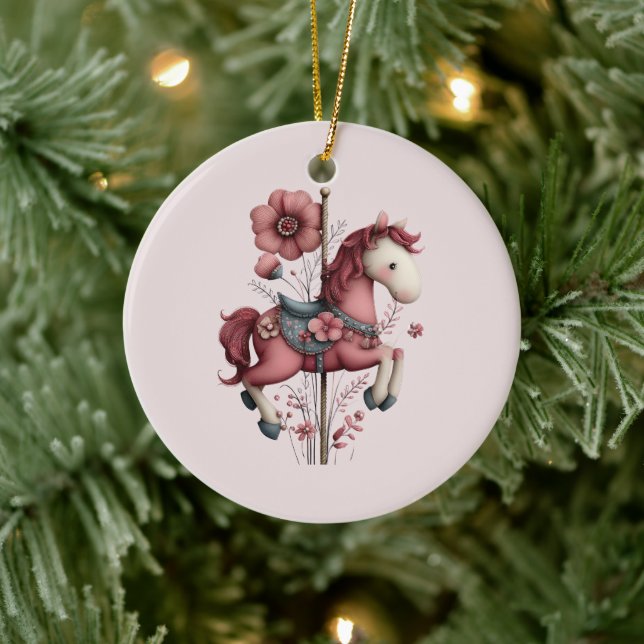 Whimsical Carousel Horse Image Keramik Ornament (Baum)