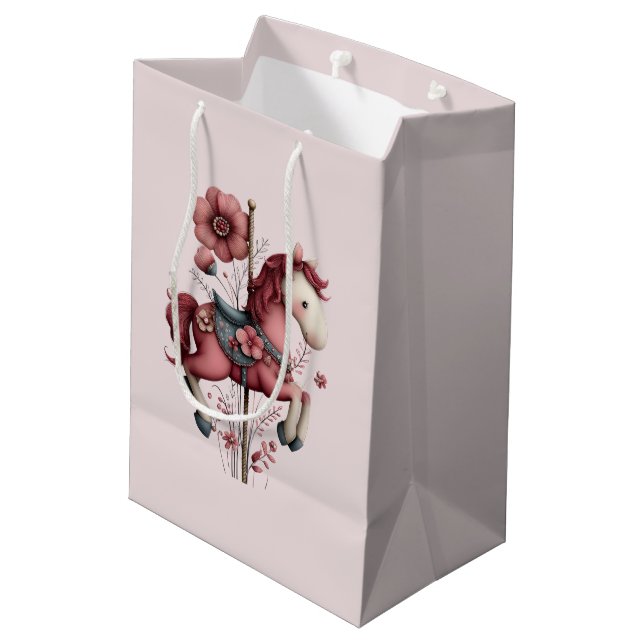 Whimsical Carousel Horse Image Mittlere Geschenktüte (Rückseite Schrägansicht)