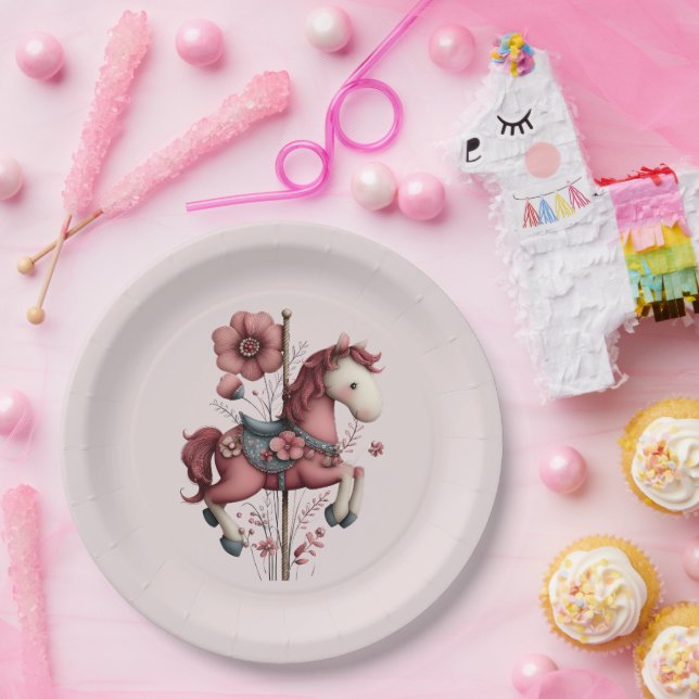 Whimsical Carousel Horse Image Pappteller (Party)