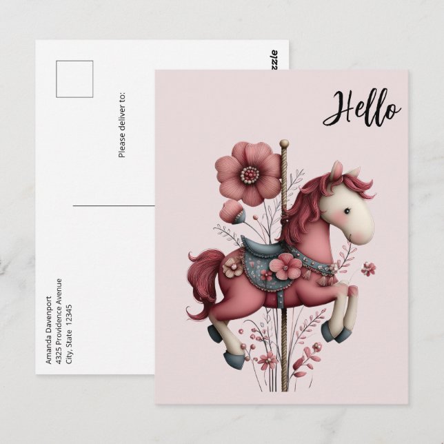Whimsical Carousel Horse Image Postkarte (Vorne/Hinten)