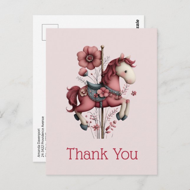 Whimsical Carousel Horse Image Thank You Postkarte (Vorne/Hinten)