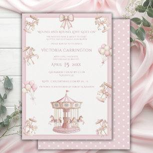 Whimsical Carousel Rosa Babyparty Einladung