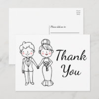 Whimsical Cartoon Bride Groom Wedding Vielen Dank