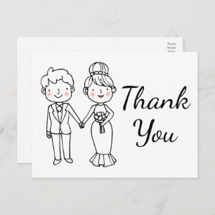 Whimsical Cartoon Bride Groom Wedding Vielen Dank Postkarte