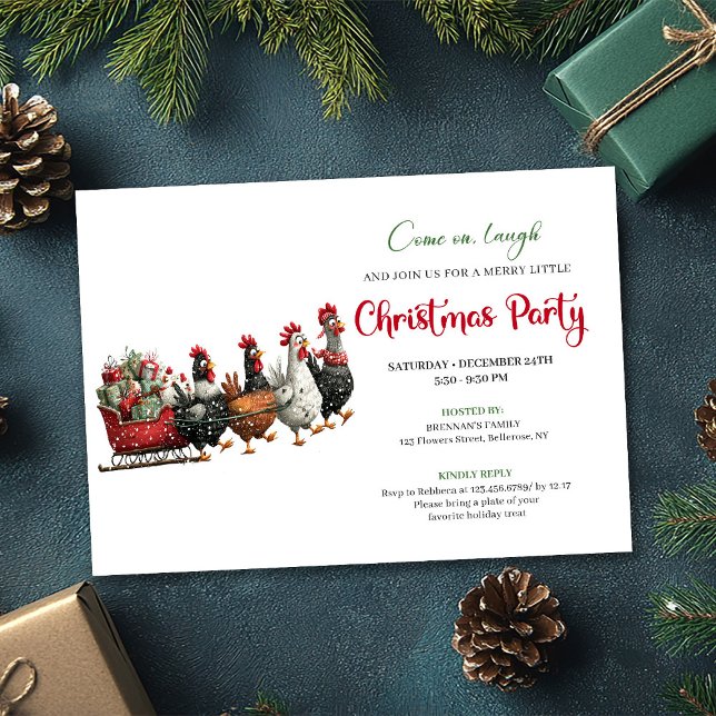 Whimsical Cartoon Chickens Modern Holiday Invites Einladung (Whimsical Cartoon Chickens Modern Holiday Invitation)