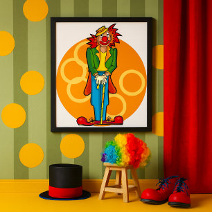 Whimsical Cartoon Clown mit hellen Farben Poster