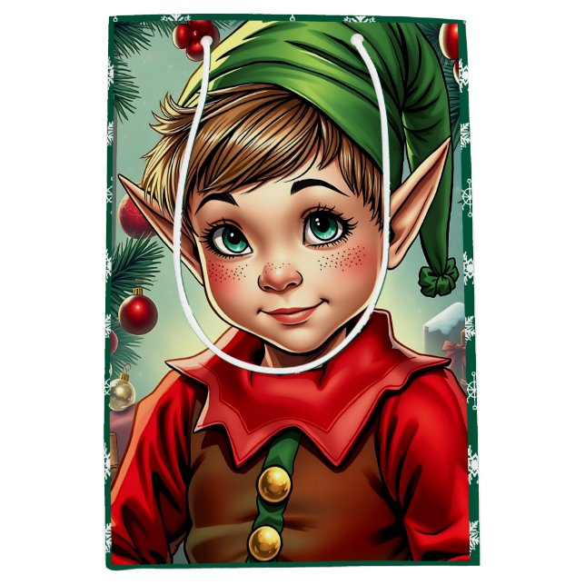 Whimsical Cartoon Elf | Christmas Mittlere Geschenktüte (Vorderseite)