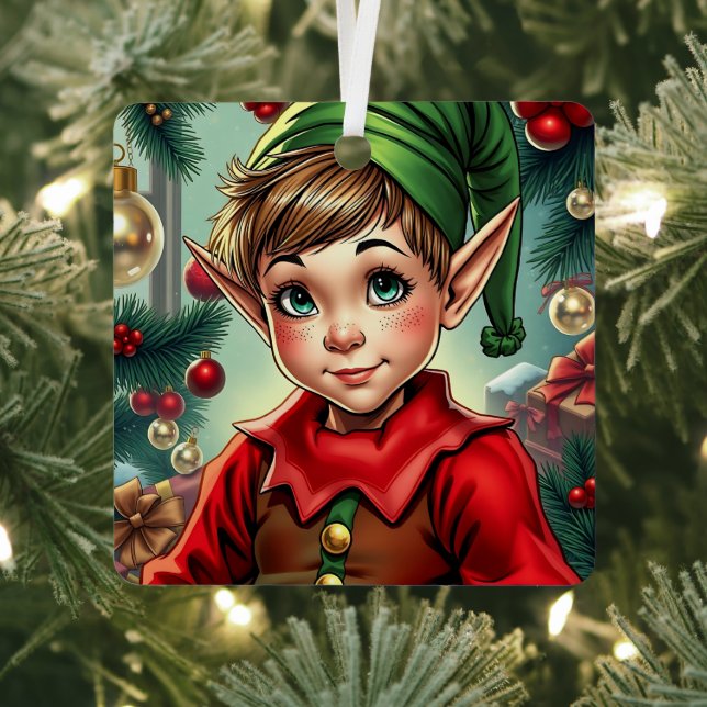 Whimsical Cartoon Elf | Personalized Christmas Ornament Aus Metall (InSitu)