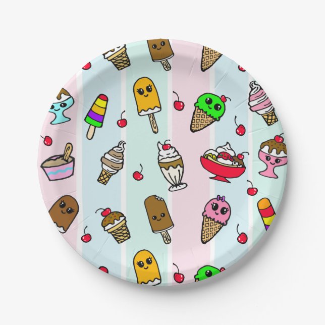 Whimsical Cartoon Ice Cream Girl's Birthday Party Pappteller (Vorderseite)