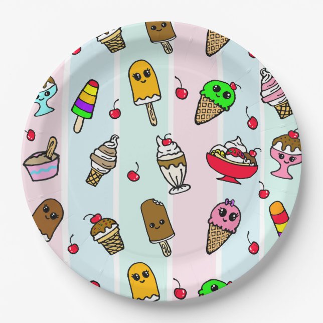 Whimsical Cartoon Ice Cream Girl's Birthday Party Pappteller (Vorderseite)