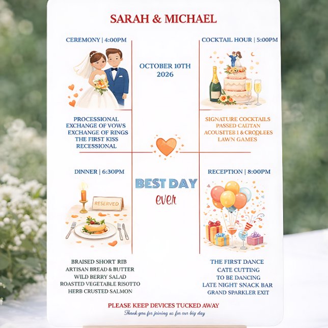 Whimsical Cartoon Icons Wedding Timeline Program Programm (Von Creator hochgeladen)