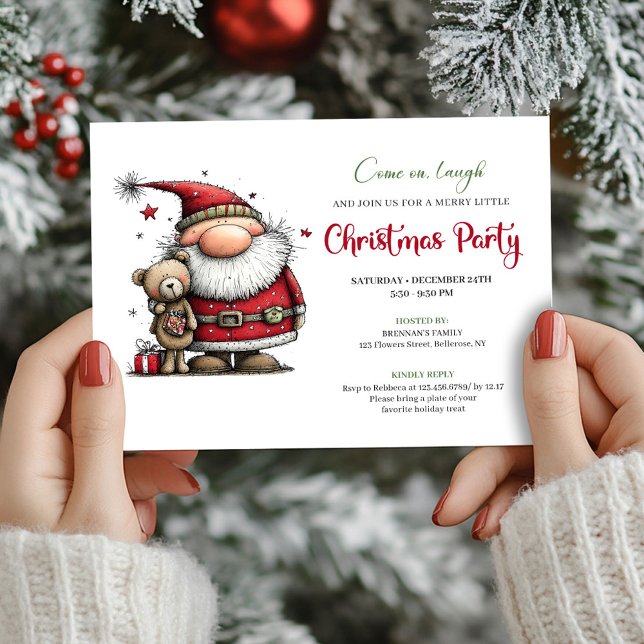 Whimsical Cartoon Santa Claus Holiday Party Invite Einladung (Whimsical Cartoon Santa Claus Holiday Party Invite)