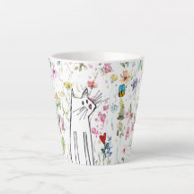 Whimsical Cat and Bee Latte Tasse