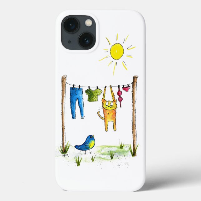 Whimsical Cat auf einer Wäscheleine Case-Mate iPhone Hülle (Rückseite)