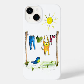 Whimsical Cat auf einer Wäscheleine Case-Mate iPhone 14 Hülle