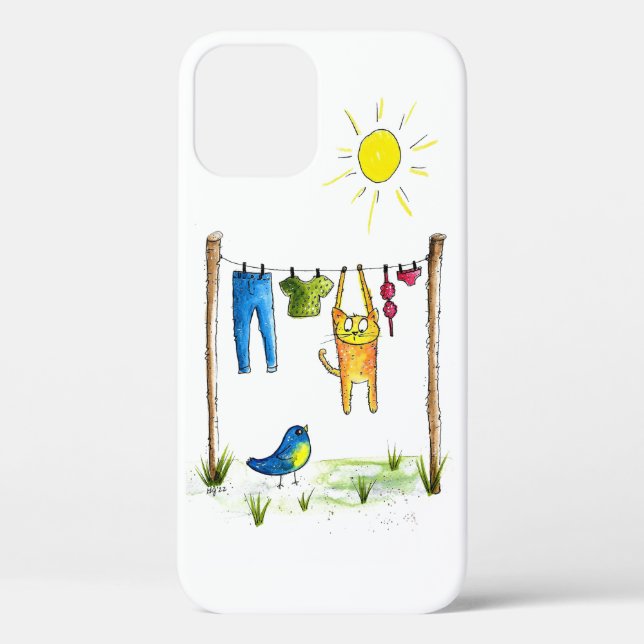Whimsical Cat auf einer Wäscheleine Case-Mate iPhone Hülle (Rückseite)