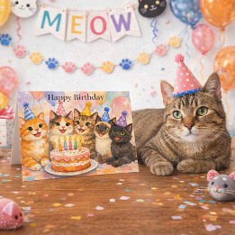 Whimsical Cat Birthday Cute Party Cats Kids Karte